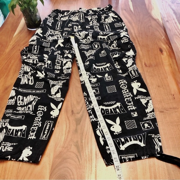 PLAYBOY Y2K Logo Cargo Pockets Black & White High Rise Wide Leg Pants Trousers. - Picture 16 of 16